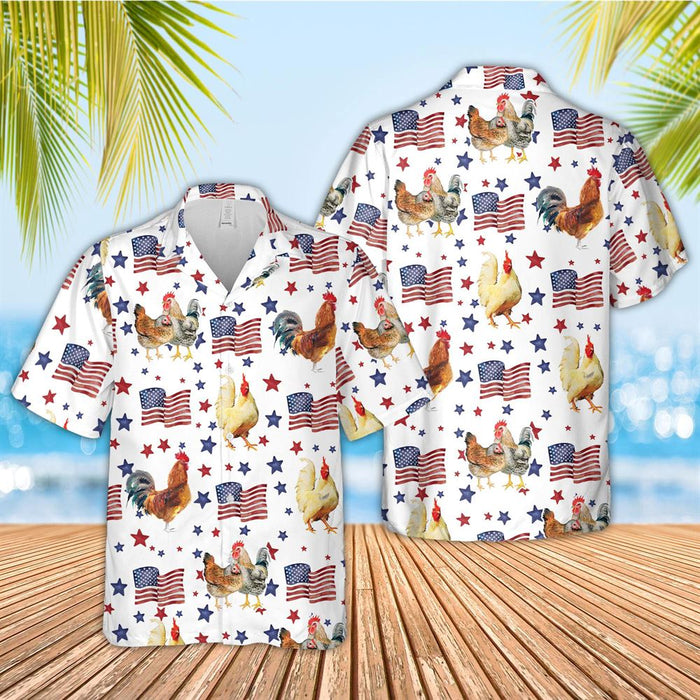 Chicken American Flag Pattern Hawaiian Shirt, Farm Hawaiian Shirt, Farm Aloha Shirt, Hawaiian Shirt Men