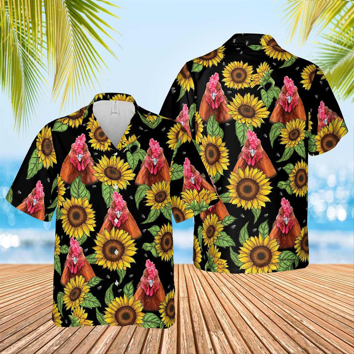 Chicken Sunflower Hawaiian Shirt 2023, Farm Hawaiian Shirt, Farm Aloha Shirt, Hawaiian Shirt Men