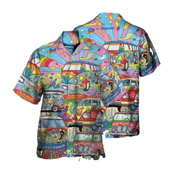 Hippie Van Colorful Art Peace Hawaiian Shirt, Hippie Hawaiian Shirt, Hippie Shirt, Beach Shirt, Aloha Shirt