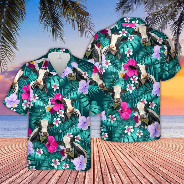 Holstein Tropical Style 3D Hawaiian Shirt, Farm Hawaiian Shirt, Farmer Gift, Summer Gift