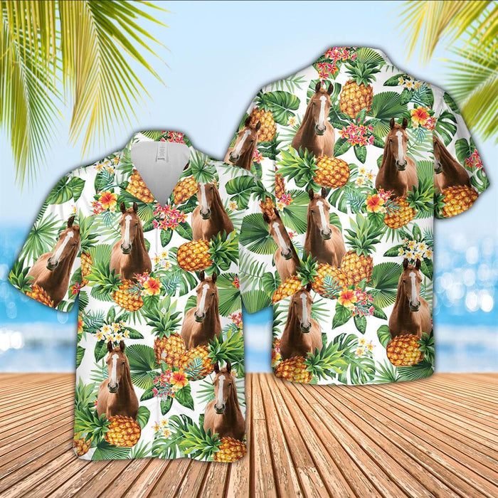 Horse Pineapple Pattern 3D Hawaiian Shirt, Farm Hawaiian Shirt, Summer Beach Shirt, Animal Shirt