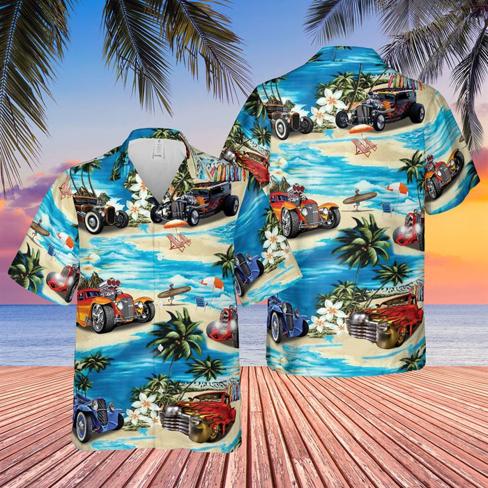Hot Rod Hawaiian Theme All Printed 3D Hawaiian Shirt, Farm Hawaiian Shirt, Farmer Gift, Summer Gift