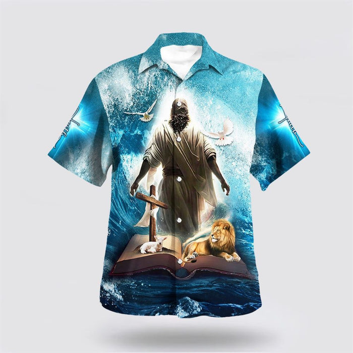 Jesus Lion Lamb I Believe In God Our Father Hawaiian Shirt, Christian Hawaiian Shirt, Christian Summer Short Sleeve Shirt