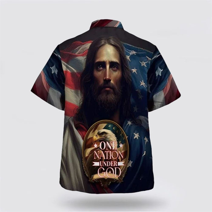 One Nation Under God Jesus Eagle American Flag, Christian Hawaiian Shirt, Christian Summer Short Sleeve Shirt