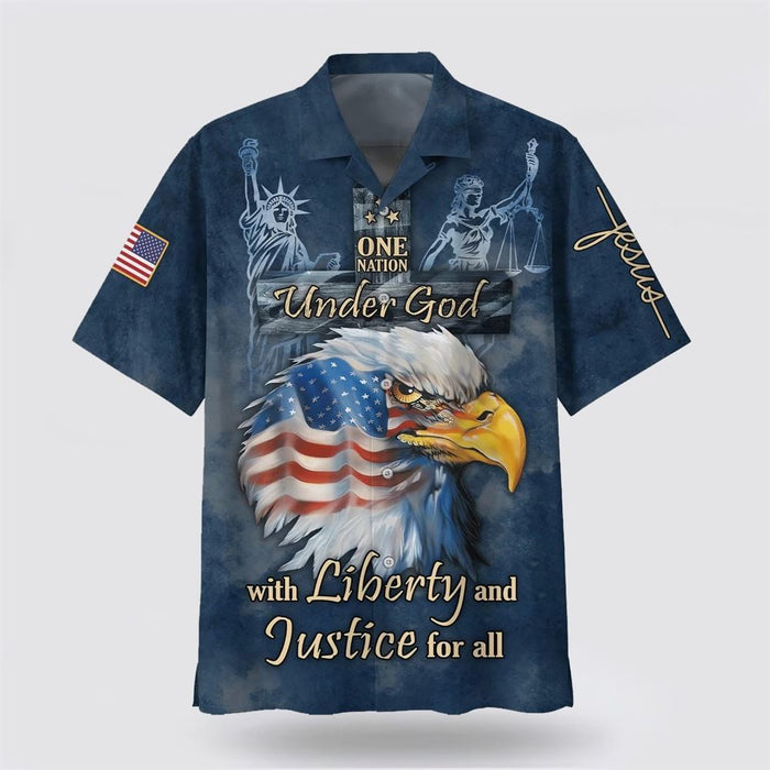 One Nation Under God With Liberty And Justice Hawaiian Shirts, Christian Hawaiian Shirt, Christian Summer Short Sleeve Shirt