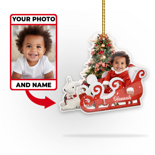 Funny Baby In Christmas Sleigh Grandkids Ornament Personalized Christmas Ornament