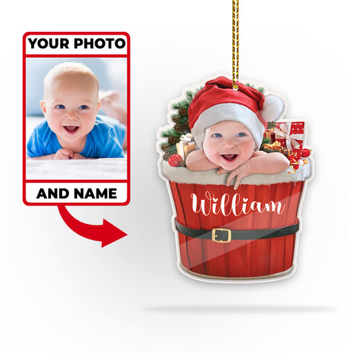 Grandkids Ornament Custom Photo Baby and Name for Christmas Ornament - Cute Baby Santa Claus