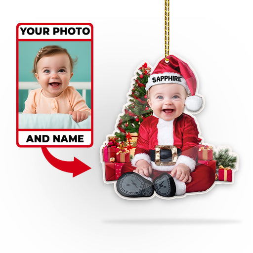 Grandkids Ornament Cute Baby Santa Claus - Custom Photo Baby And Name for Christmas Ornament