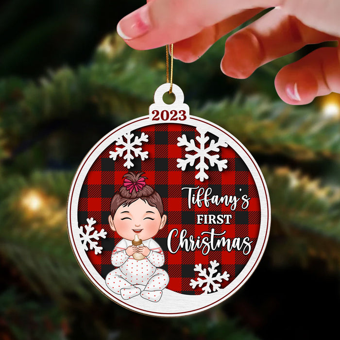 Baby‘s First Christmas Cute Baby Snow Personalized Wooden Ornament