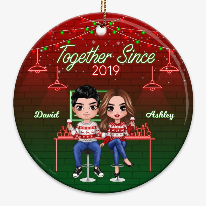 Doll Couple Drinking Personalized Circle Ornament