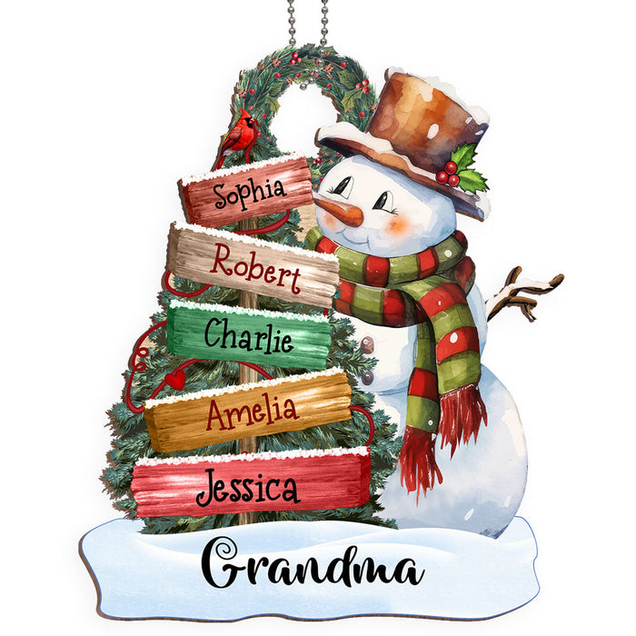 Grandma Mom Snowman Christmas Sign Personalized Wooden Ornament