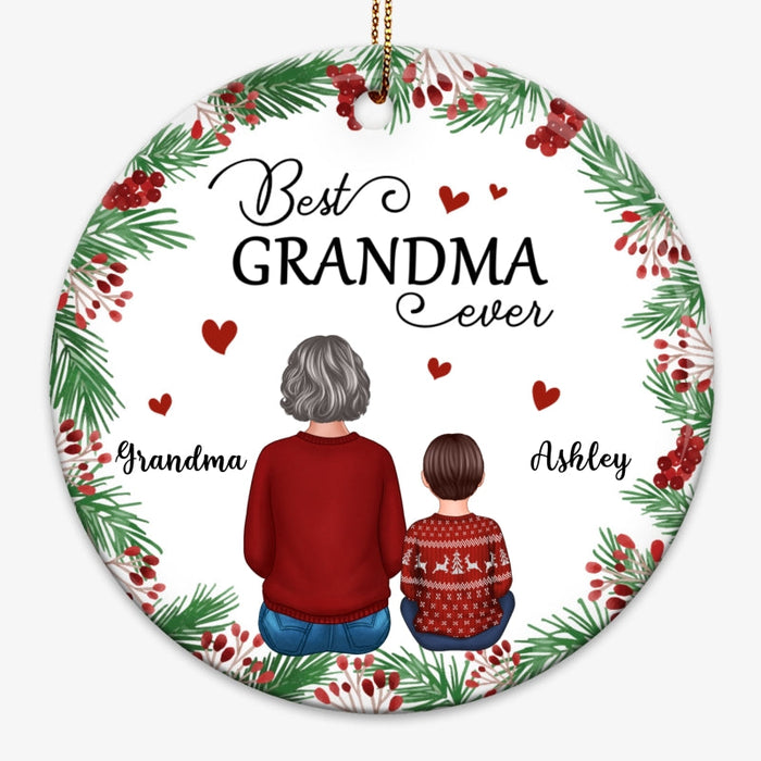 Holly Branch Grandma And Grandkids Christmas Personalized Circle Ornament