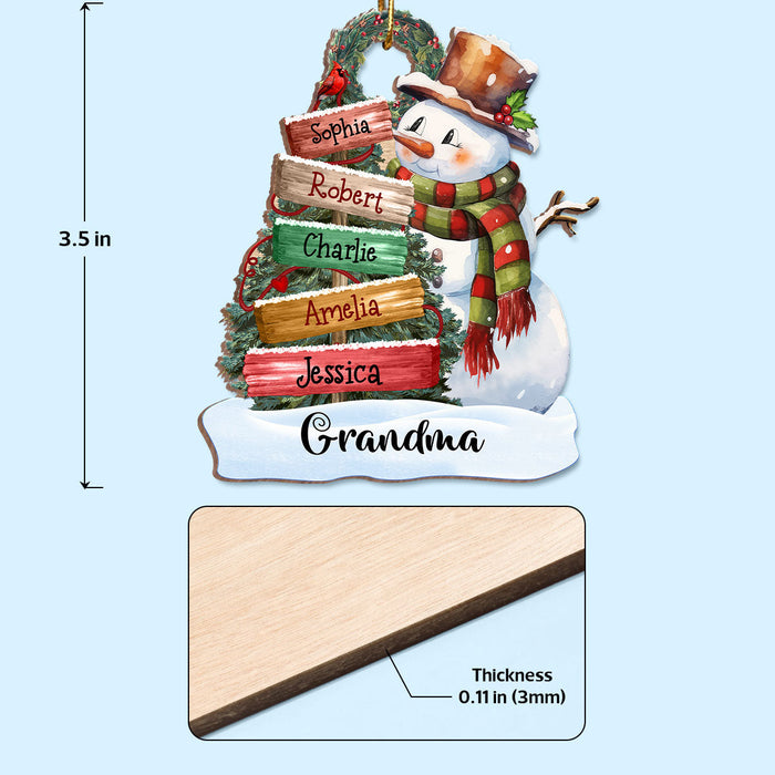 Grandma Mom Snowman Christmas Sign Personalized Wooden Ornament