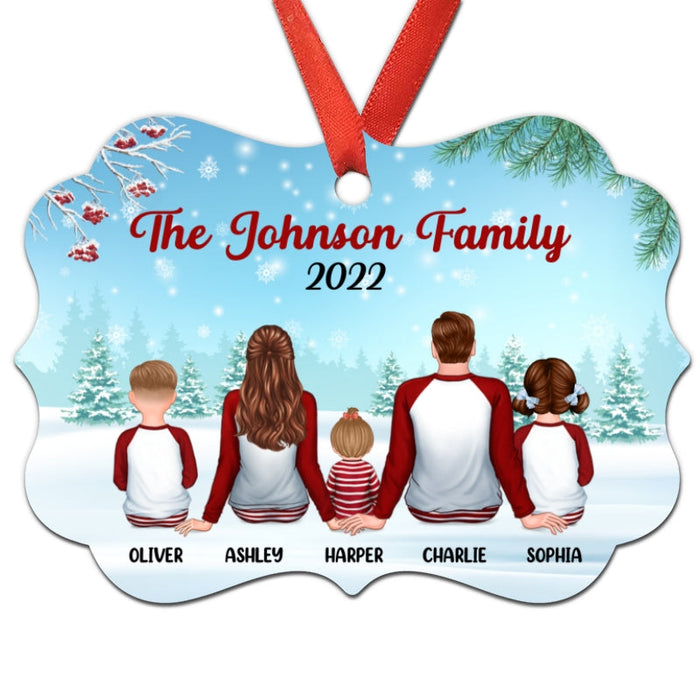 Family Pajamas In Snow Back View Personalized Christmas Ornament