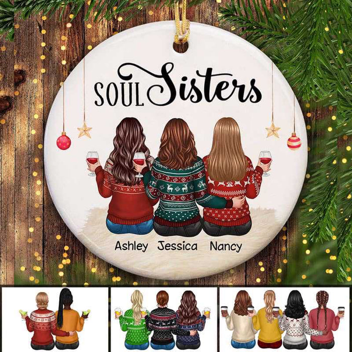 Besties Sisters Siblings Sitting Christmas Gift Personalized Circle Ornament