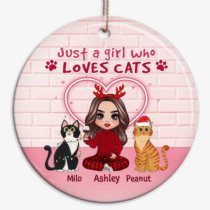 Just A Girl Who Loves Cats Pink Heart Personalized Circle Ornament