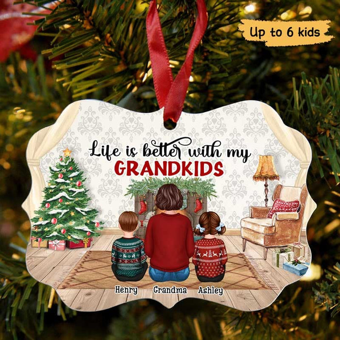 Grandma Grandkids Back View Fireplace Personalized Christmas Ornament