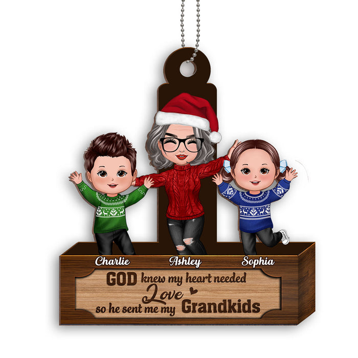 God Knew My Heart Needed Love Grandma Grandkids Personalized Wooden Ornament