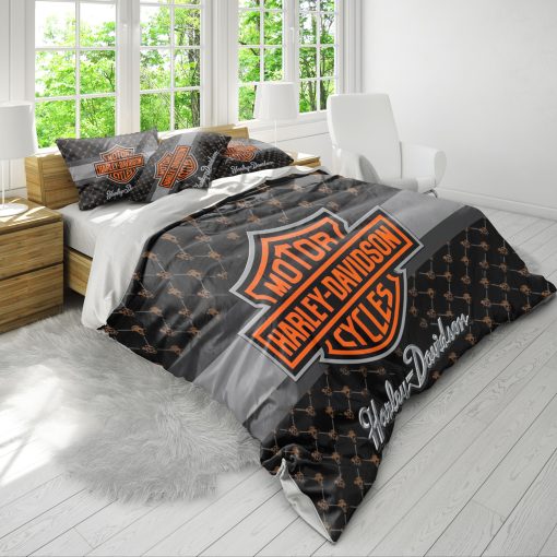 Harley-Davidson Logo Featuring Bold Shield Design And Skull Pattern Bedding Sets