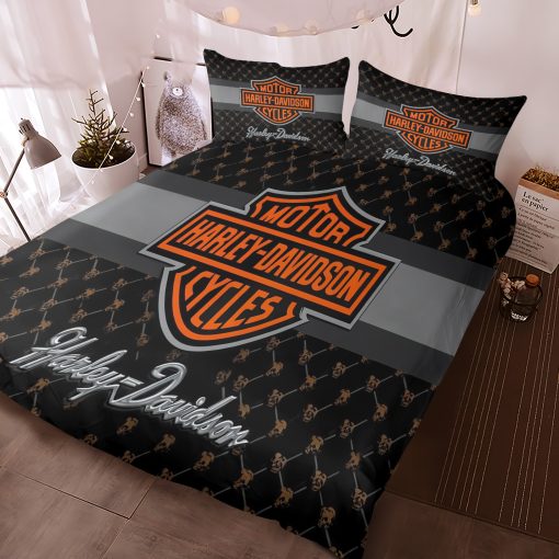 Harley-Davidson Logo Featuring Bold Shield Design And Skull Pattern Bedding Sets