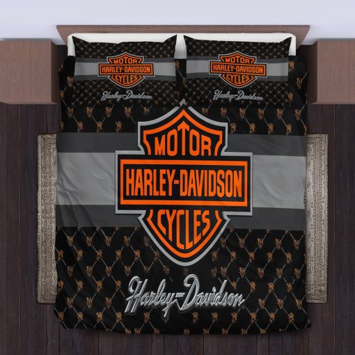 Harley-Davidson Logo Featuring Bold Shield Design And Skull Pattern Bedding Sets