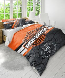 Harley-Davidson Logo Surrounded By Safety Orange And Texture Bedding Sets