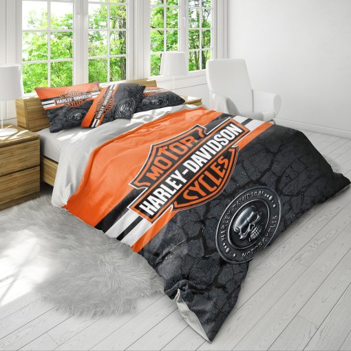 Harley-Davidson Logo Surrounded By Safety Orange And Texture Bedding Sets