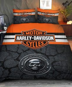 Harley-Davidson Logo Surrounded By Safety Orange And Texture Bedding Sets