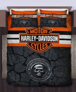 Harley-Davidson Logo Surrounded By Safety Orange And Texture Bedding Sets