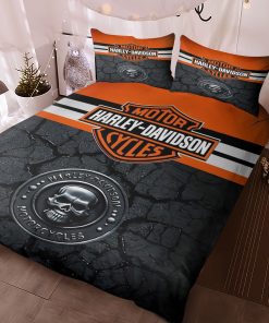 Harley-Davidson Logo Surrounded By Safety Orange And Texture Bedding Sets