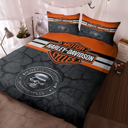 Harley-Davidson Logo Surrounded By Safety Orange And Texture Bedding Sets