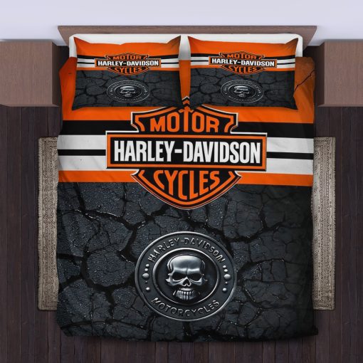 Harley-Davidson Logo Surrounded By Safety Orange And Texture Bedding Sets
